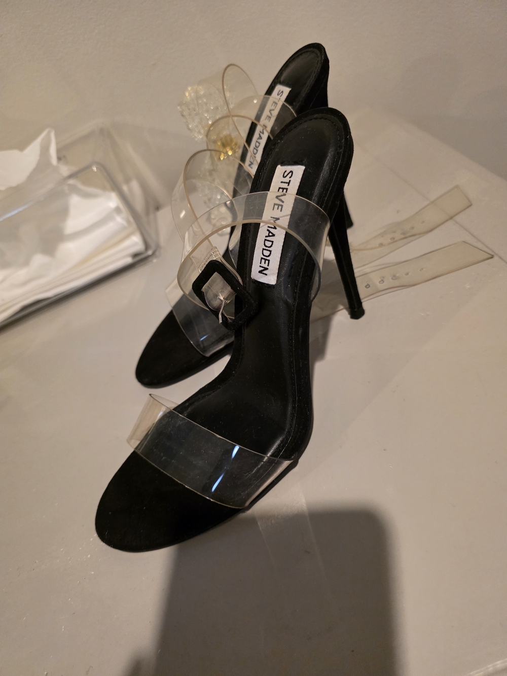 Steve Madden Black Clear-Strap Stiletto Heels